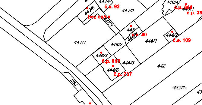 Troubsko 613 na parcele st. 446/3 v KÚ Troubsko, Katastrální mapa