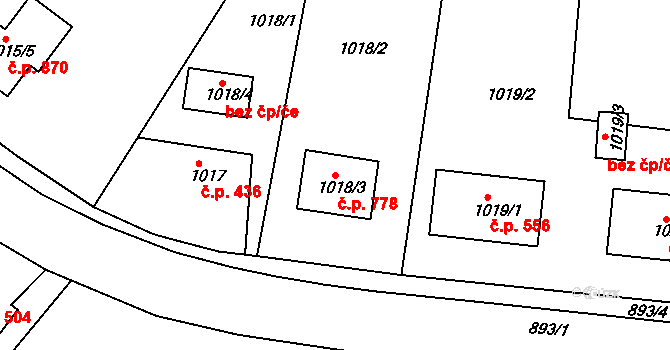 Kluč 778, Habartov na parcele st. 1018/3 v KÚ Habartov, Katastrální mapa