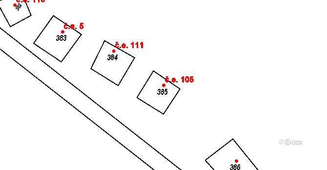 Přerov XIII-Penčice 105, Přerov na parcele st. 385 v KÚ Penčice, Katastrální mapa