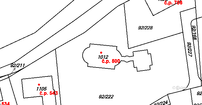 Nučice 500 na parcele st. 1012 v KÚ Nučice u Rudné, Katastrální mapa