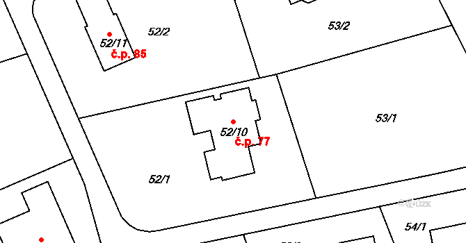 Háje 77, Kolová na parcele st. 52/10 v KÚ Háje u Karlových Var, Katastrální mapa