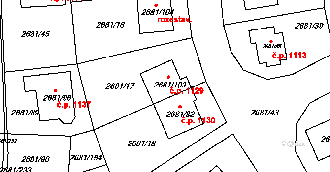Bučovice 1129 na parcele st. 2681/103 v KÚ Bučovice, Katastrální mapa