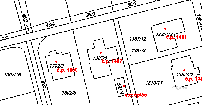 Kylešovice 1407, Opava na parcele st. 1387/3 v KÚ Kylešovice, Katastrální mapa