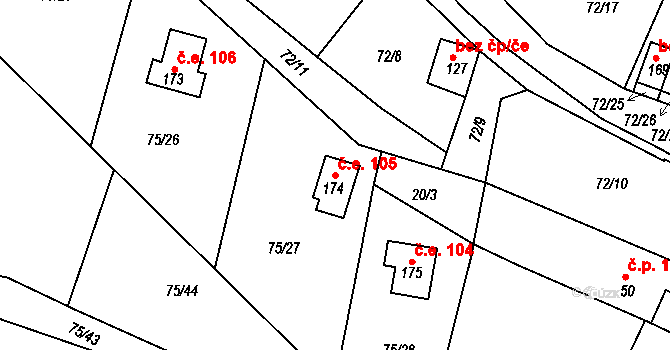 Míčov 105, Míčov-Sušice na parcele st. 174 v KÚ Míčov, Katastrální mapa