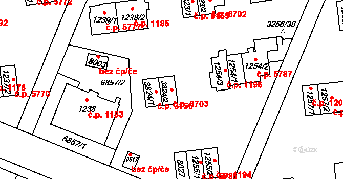 Zlín 6703 na parcele st. 3824/2 v KÚ Zlín, Katastrální mapa