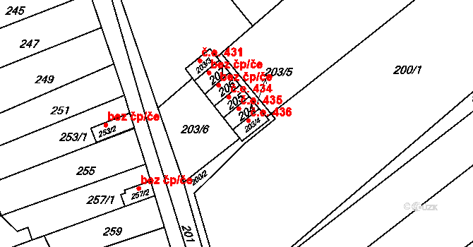 Bučovice 435 na parcele st. 204 v KÚ Bučovice, Katastrální mapa