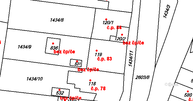 Mrač 83 na parcele st. 119 v KÚ Mrač, Katastrální mapa
