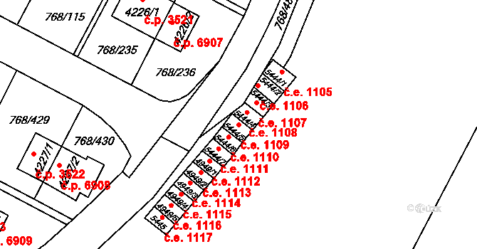 Zlín 1109 na parcele st. 5444/5 v KÚ Zlín, Katastrální mapa