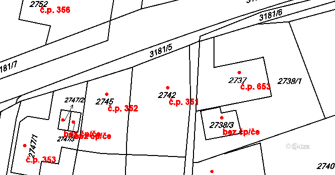 Polanka nad Odrou 351, Ostrava na parcele st. 2742 v KÚ Polanka nad Odrou, Katastrální mapa