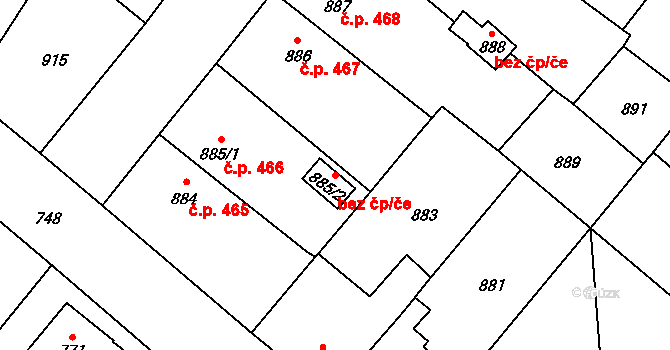 Suchdol nad Lužnicí 40979784 na parcele st. 885/2 v KÚ Suchdol nad Lužnicí, Katastrální mapa