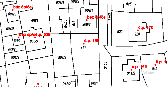 Píšť 168 na parcele st. 911 v KÚ Píšť, Katastrální mapa