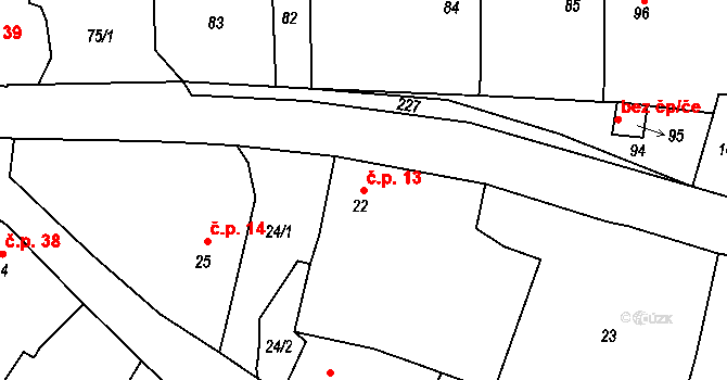 Kamenec 13, Holasovice na parcele st. 22 v KÚ Kamenec, Katastrální mapa