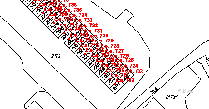 Město 727, Havířov na parcele st. 2047 v KÚ Havířov-město, Katastrální mapa