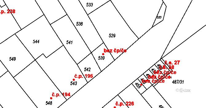 Ostrožská Nová Ves 47263784 na parcele st. 539 v KÚ Chylice, Katastrální mapa