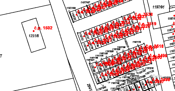 Prostřední Suchá 3528, Havířov na parcele st. 1197/40 v KÚ Prostřední Suchá, Katastrální mapa