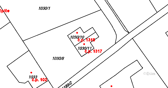 Liberec XIV-Ruprechtice 1317, Liberec na parcele st. 1030/11 v KÚ Ruprechtice, Katastrální mapa