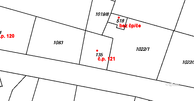 Čimelice 121 na parcele st. 135 v KÚ Čimelice, Katastrální mapa