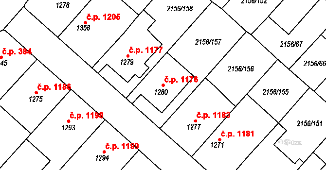 Choceň 1176 na parcele st. 1280 v KÚ Choceň, Katastrální mapa