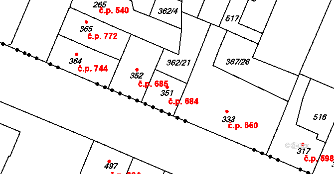 Kralupy nad Vltavou 684 na parcele st. 351 v KÚ Lobeč, Katastrální mapa