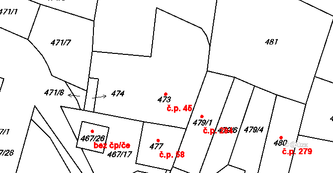 Kozolupy 45 na parcele st. 473 v KÚ Kozolupy u Plzně, Katastrální mapa
