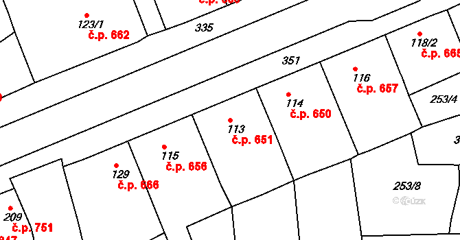 Rudná 651 na parcele st. 113 v KÚ Hořelice, Katastrální mapa