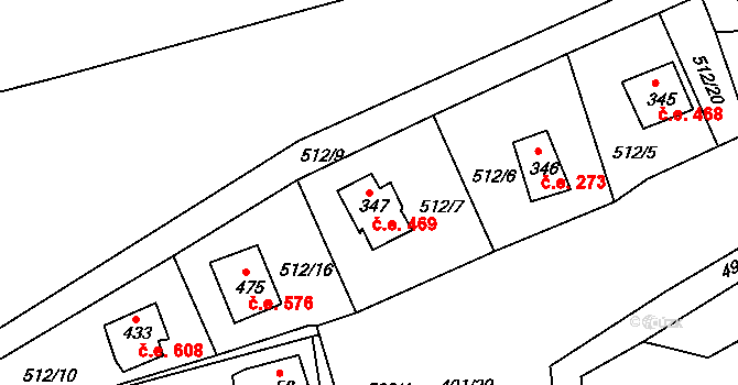 Pňovany 469 na parcele st. 347 v KÚ Dolany u Stříbra, Katastrální mapa