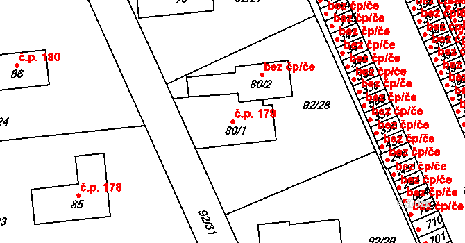 Ohrazenice 179, Pardubice na parcele st. 80/1 v KÚ Ohrazenice, Katastrální mapa