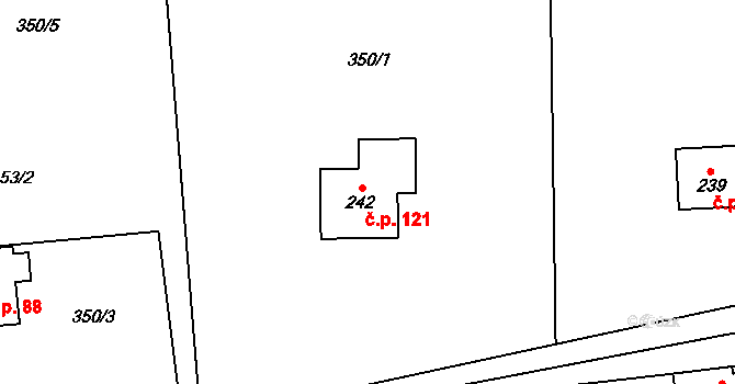 Bradlecká Lhota 121 na parcele st. 242 v KÚ Bradlecká Lhota, Katastrální mapa