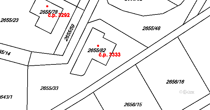 Teplice 3333 na parcele st. 2655/82 v KÚ Teplice, Katastrální mapa