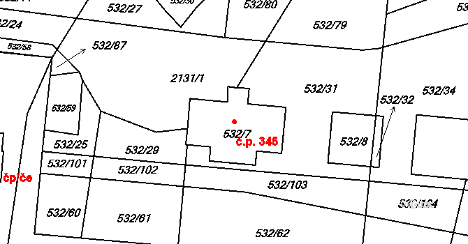 Lípa 345 na parcele st. 532/7 v KÚ Lípa nad Dřevnicí, Katastrální mapa
