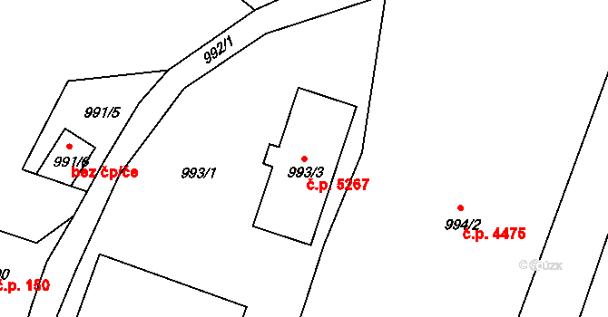 Rýnovice 5267, Jablonec nad Nisou na parcele st. 993/3 v KÚ Rýnovice, Katastrální mapa