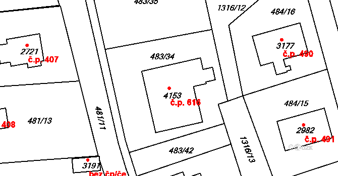 Horní Brána 616, Český Krumlov na parcele st. 4153 v KÚ Český Krumlov, Katastrální mapa