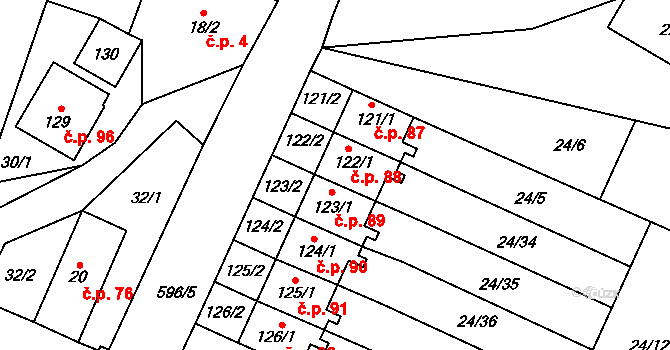 Petrovice 89, Humpolec na parcele st. 123/1 v KÚ Petrovice u Humpolce, Katastrální mapa
