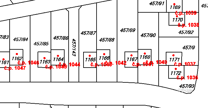 Nehvizdy 1042 na parcele st. 1166 v KÚ Nehvizdy, Katastrální mapa
