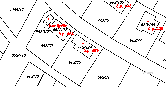 Lipůvka 459 na parcele st. 662/124 v KÚ Lipůvka, Katastrální mapa