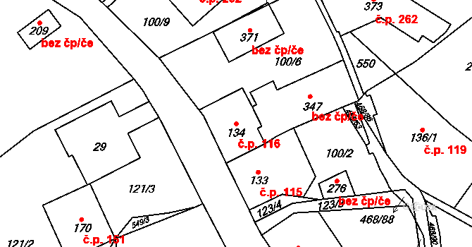 Perštejn 116 na parcele st. 134 v KÚ Perštejn, Katastrální mapa