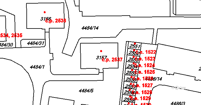 Žatec 2537 na parcele st. 3157 v KÚ Žatec, Katastrální mapa