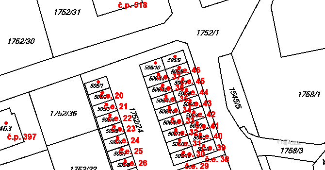 Libouchec 35 na parcele st. 506/12 v KÚ Libouchec, Katastrální mapa