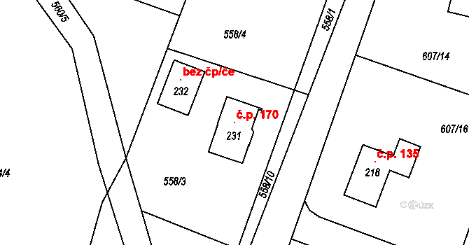 Žizníkov 170, Česká Lípa na parcele st. 231 v KÚ Žizníkov, Katastrální mapa