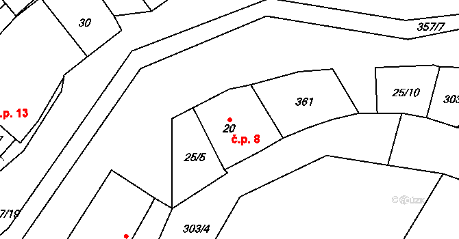 Simtany 8, Pohled na parcele st. 20 v KÚ Simtany, Katastrální mapa