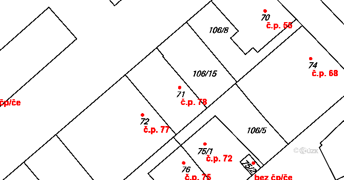 Štěpánovsko 78, Týniště nad Orlicí na parcele st. 71 v KÚ Štěpánovsko, Katastrální mapa