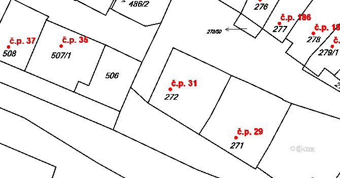 Sedlec 31 na parcele st. 272 v KÚ Sedlec u Mikulova, Katastrální mapa