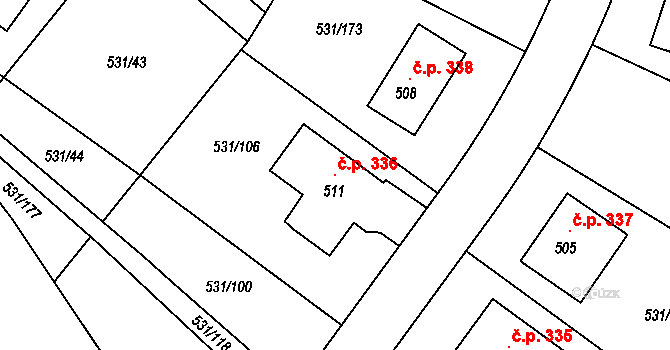 Neslovice 336 na parcele st. 511 v KÚ Neslovice, Katastrální mapa