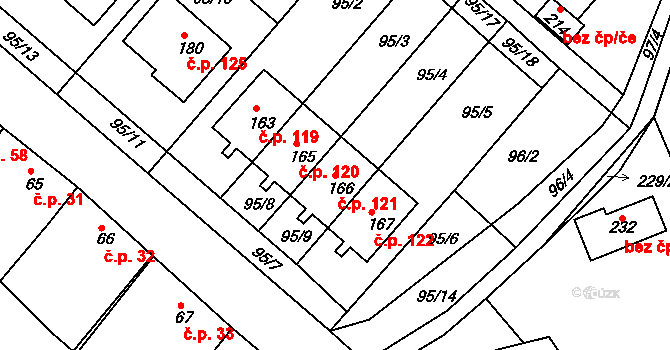 Količín 121, Holešov na parcele st. 166 v KÚ Količín, Katastrální mapa
