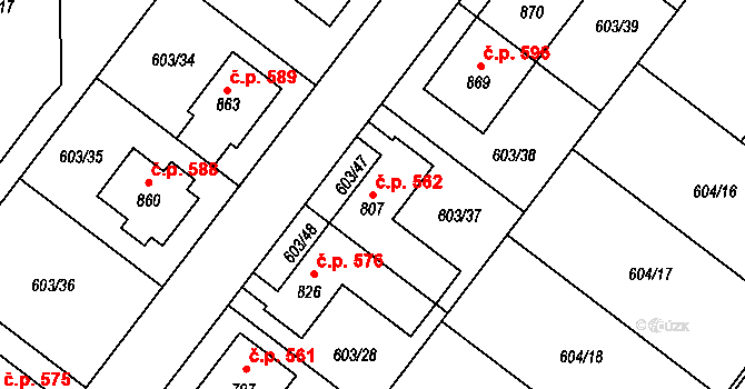 Držovice 562 na parcele st. 807 v KÚ Držovice na Moravě, Katastrální mapa
