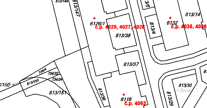 Kroměříž 4027,4028,4029 na parcele st. 6126/1 v KÚ Kroměříž, Katastrální mapa