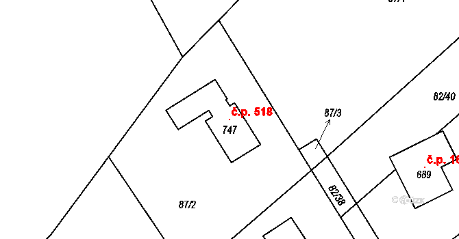 Černolice 518 na parcele st. 747 v KÚ Černolice, Katastrální mapa