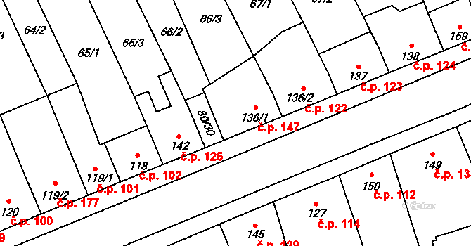 Dřevnovice 147 na parcele st. 136/1 v KÚ Dřevnovice, Katastrální mapa
