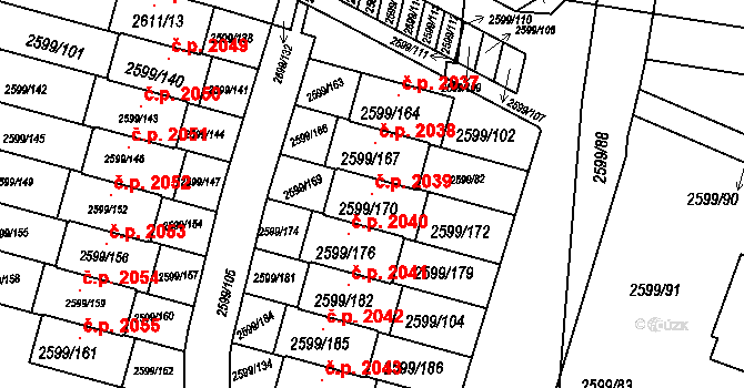 České Budějovice 6 2039, České Budějovice na parcele st. 2599/170 v KÚ České Budějovice 6, Katastrální mapa