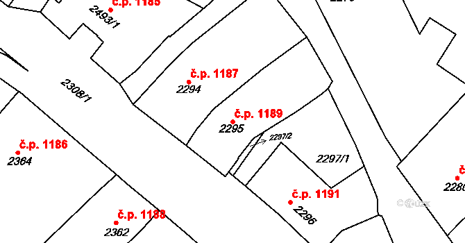 Rakšice 1189, Moravský Krumlov na parcele st. 2295 v KÚ Moravský Krumlov, Katastrální mapa